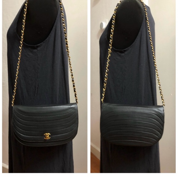 Authentic CHANEL CC Classic Half Moon Lambskin Leather Shoulder Handbag - Picture 12 of 13